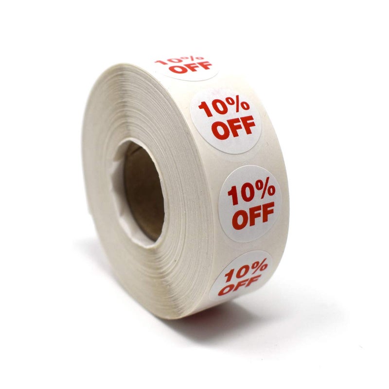Store Fixtures Direct 10% Percent Off Mark Down Dot Stickers, 3/4" Round Self Adhesive Retail Circle Labels, 1000 Pack - Image 1